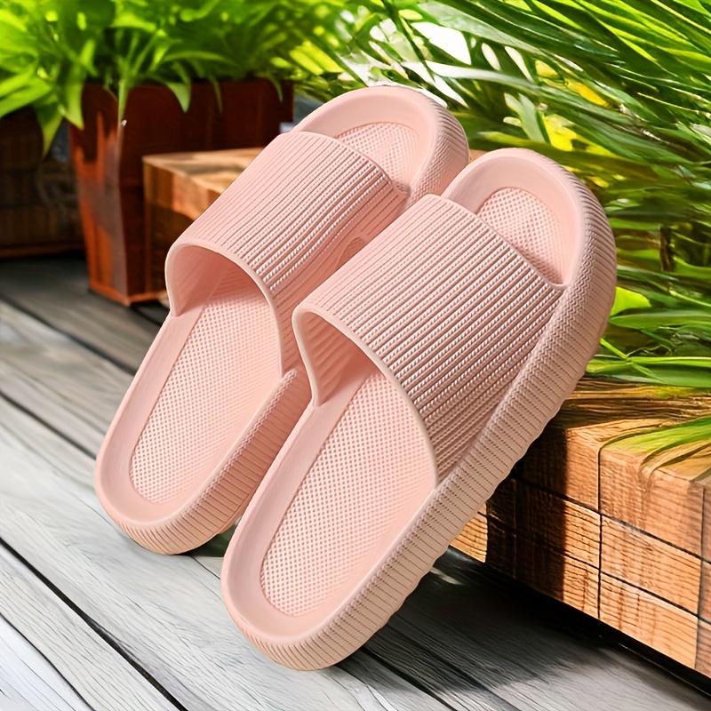1 Pair Unisex EVA Slippers - Casual Striped Indoor House Shoes, All-Season Comfortable Slip-On Slides with Round Toe, Non-Slip Quick-Dry Bath Slippers, Suitable for Men and Women