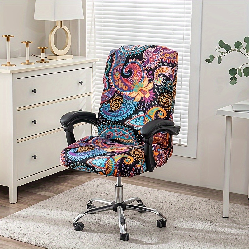 

1pc Stretch Printed Computer Office Chair Covers, Soft Fit Universal Desk Rotating Chair Slipcovers, Removable Washable Anti-dust Spandex Chair Protector Cover With Zipper