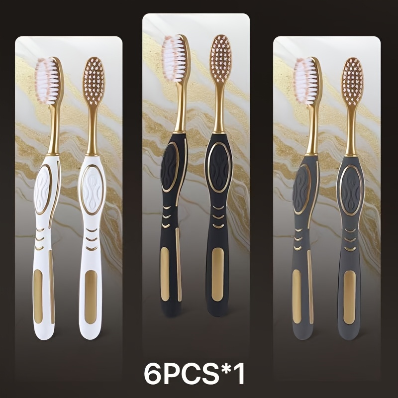 Image of Gloryin Brand Luxury Toothbrush New Platinum Series Oval Brush Head, Ball Shaped Anti Slip Handle Travel Essential, Household, Adult, Couple, Trendy [6-pcs] [6-pcs X 2] Soft Hair Hygiene Products