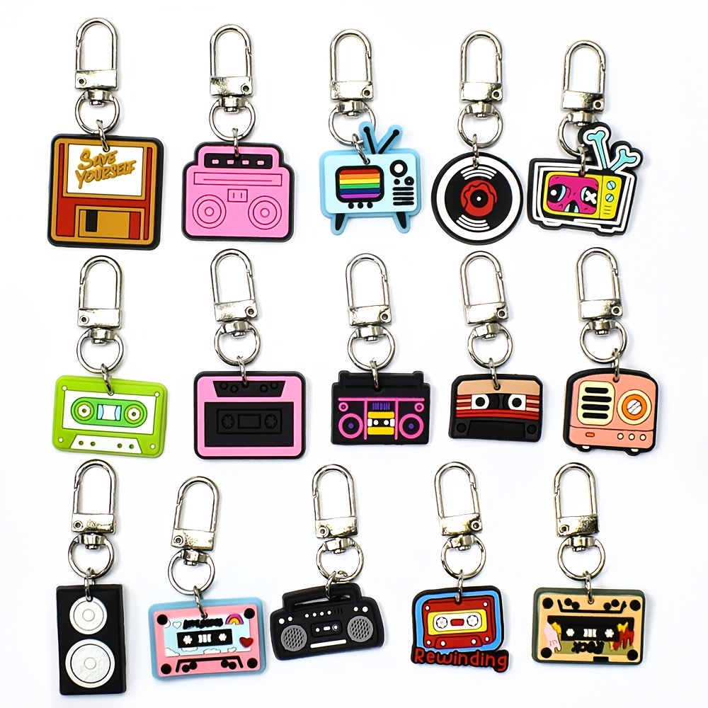 15pcs Plastic Radio Keychain, Recorder Key Pendant, Record Key Chain, Purse Backpack Decoration Luggage Charm Accessories Birthday Party Supplies Gift
