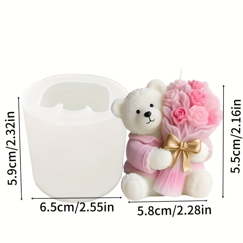 TEMU 1pc Candle Mold, Bear Hugging Flowers Shaped Silicone Mold, With Exquisite 3d Textured Design, Suitable For Making Handmade Candles/plaster