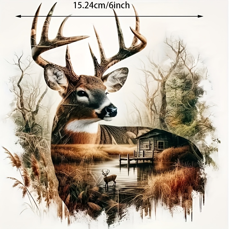 TEMU Autocollant Vinyle Auto-adhésif de 6 Pouces avec de Cerf et Forêt en Style Dessin Animé à Haute Brillance - Naturelle aux , Autocollant Monouso