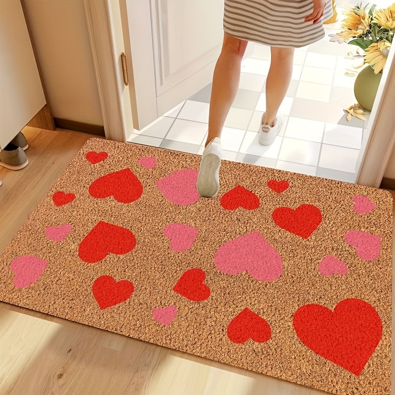 

Valentine's Day Heart Pattern Doormat, Non-slip, Stain Resistant, Low Pile, Machine Washable Polyester For Indoor/outdoor, Home/bathroom Decor