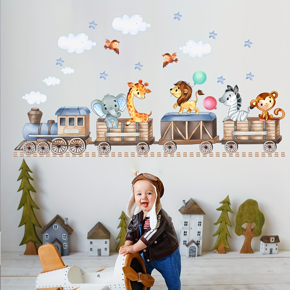 E-shop Tier Zug Zebra Elefant Giraffe Dekorative Wandaufkleber Wohnzimmer Sofa Hintergrund Wandaufkleber