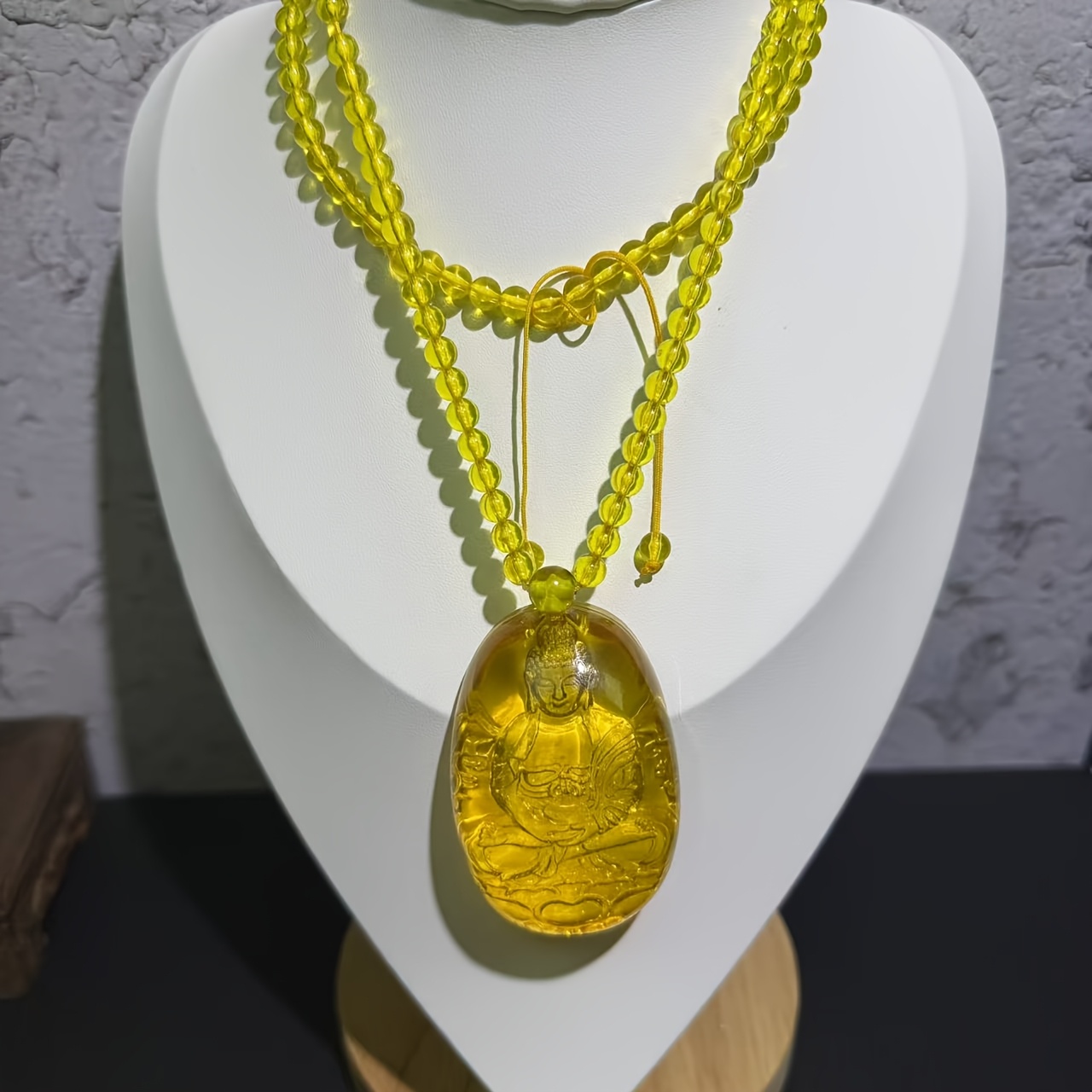 Elegant Amber Buddha Inner-Carved Heart Sutra Pendant Necklace