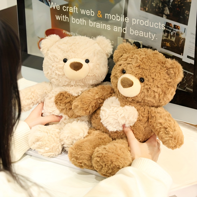 heart shaped teddy bear plush toy soft brown white stuffed Temu