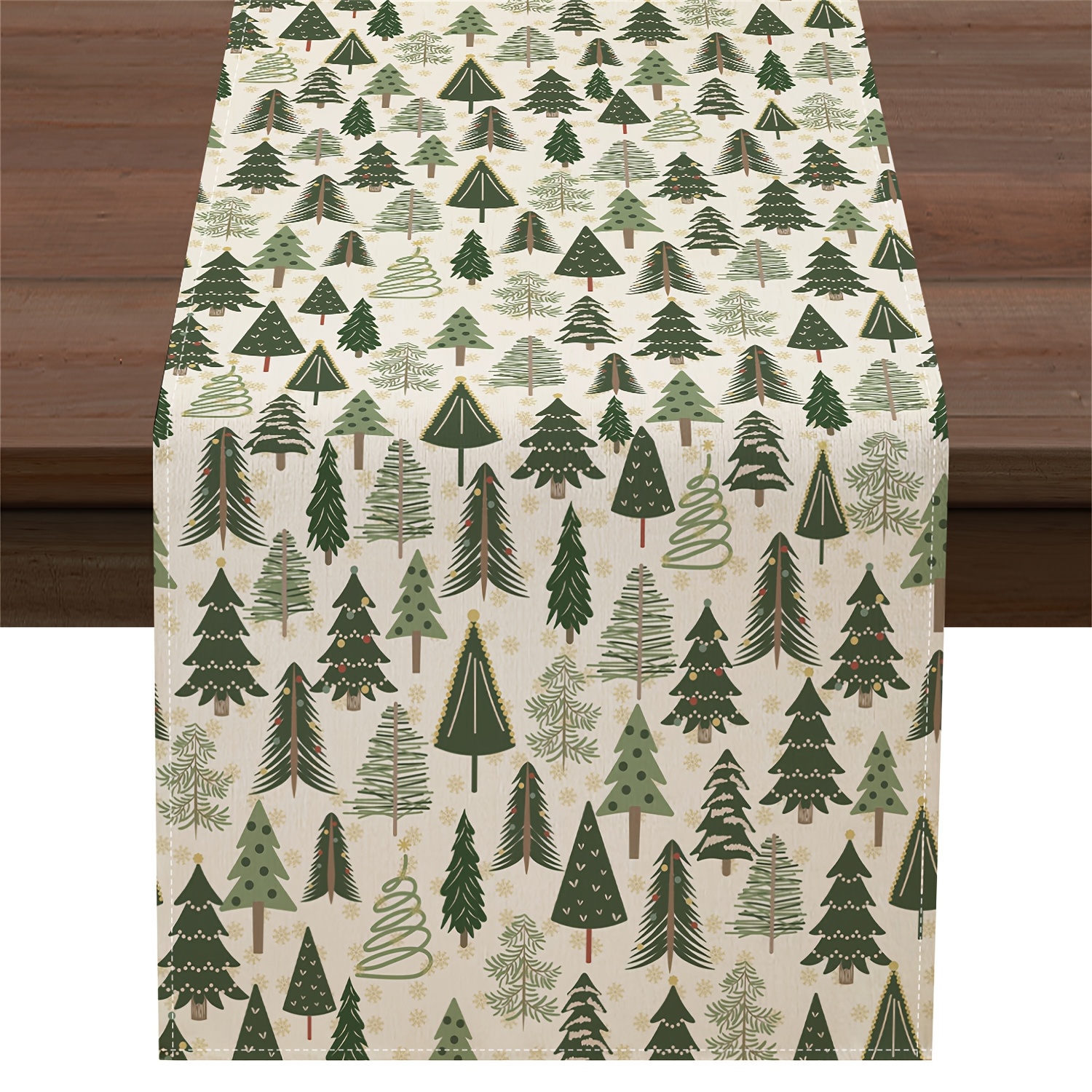 TEMU 1pc Polka-dot Abstract Pine Tree Snowflake Christmas Table Runner For Kitchen Dining Table Decor, Holidays Decoration