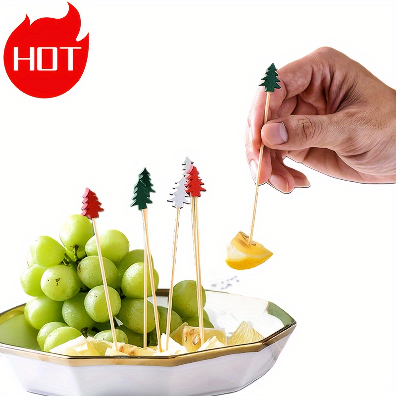 

100 Pcs Festive Christmas Tree Bamboo Skewers - Perfect For Party Decorations And Fruit Serving