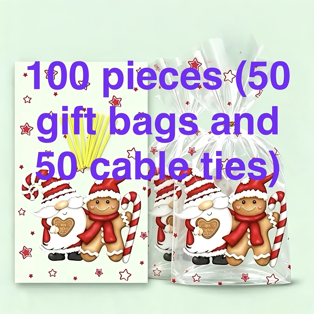 TEMU Ensemble de 100 sacs d'emballage cadeau Noël Père Noël Homme Pain d'épice (Comprend 50 sacs et 50 attaches) Étoile Famille Fête Décoration de ,