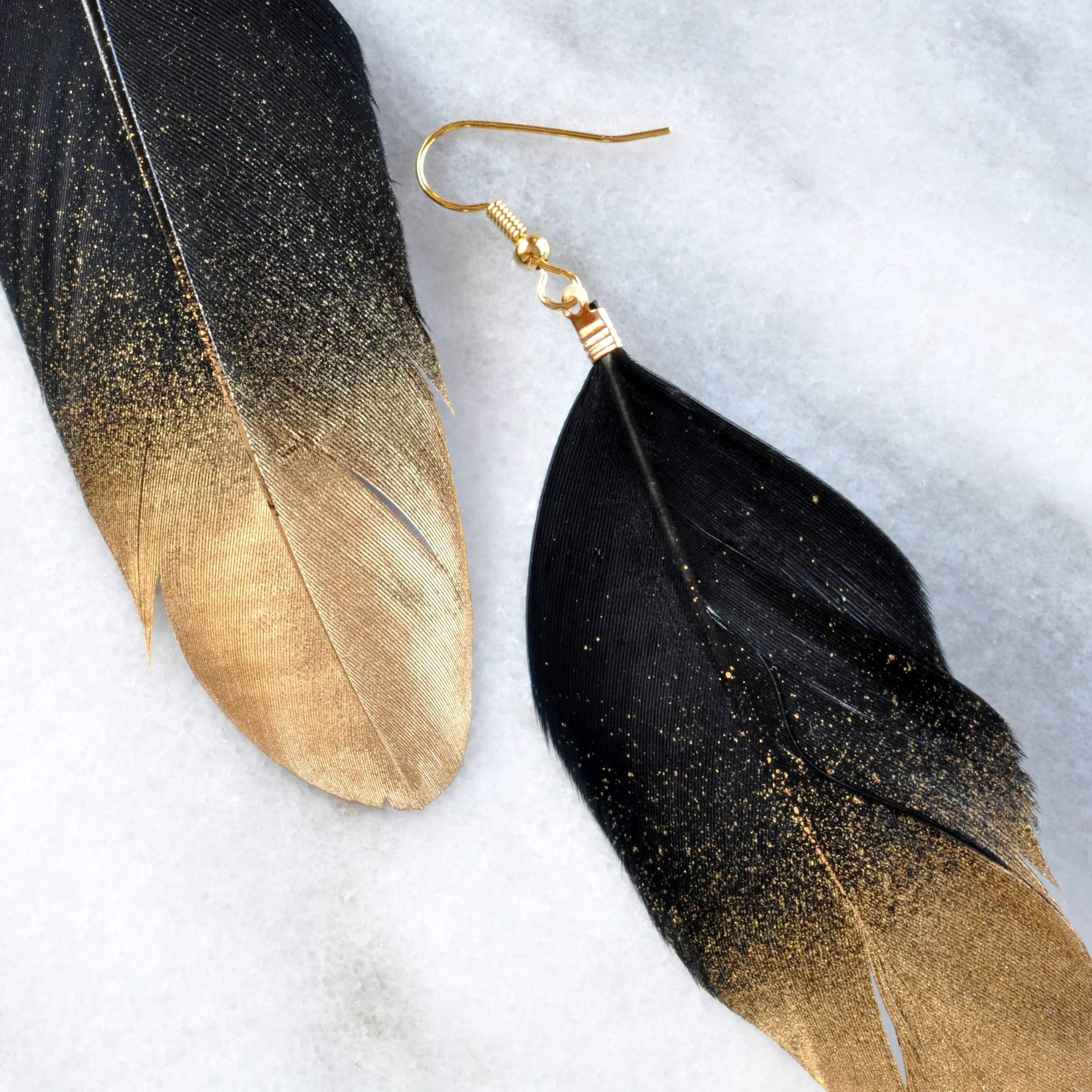 Women's Golden Merad Feather Dangle Earrings