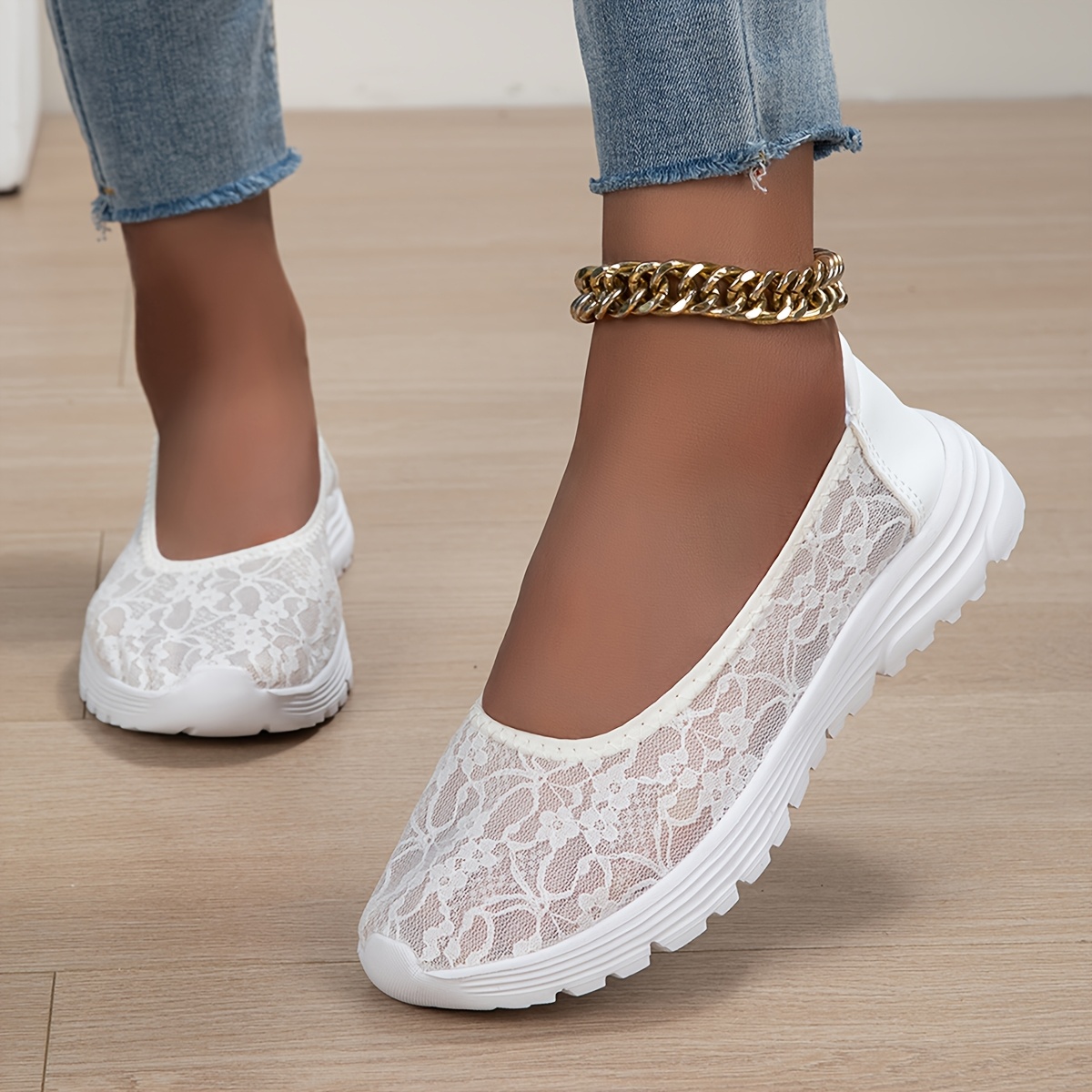 TEMU Summer Thin Lace Mom Shoes, Breathable, Lightweight, Slip-on Casual Shoes For Middle-aged And Elderly, Women Shoes, Sneakers