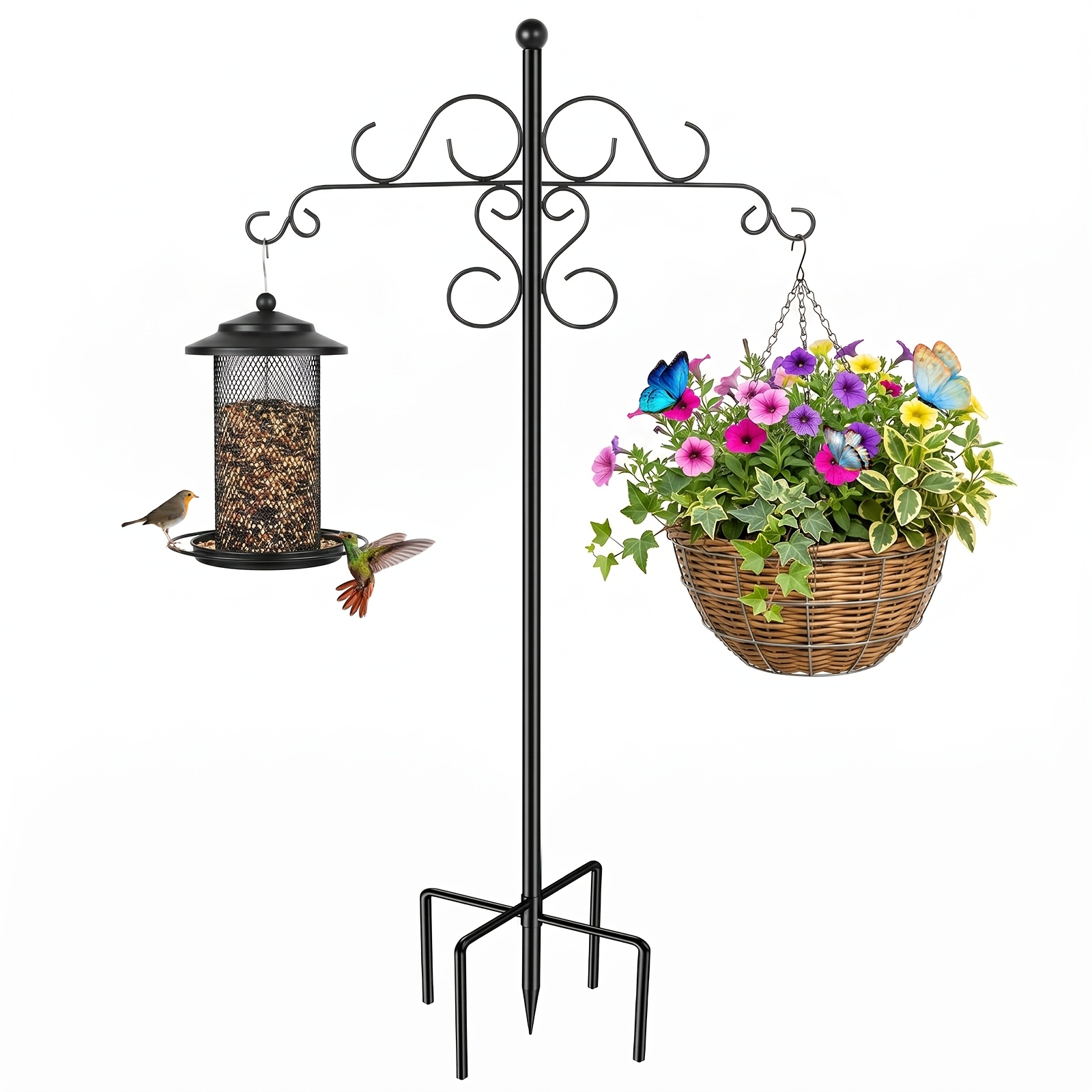 TEMU 2.4m Outdoor Metal Hanging Pole With Hooks, Large Capacity Outdoor Decor Support Rod Rack, Perfect For Hanging , Garden Lights, Birdcages And