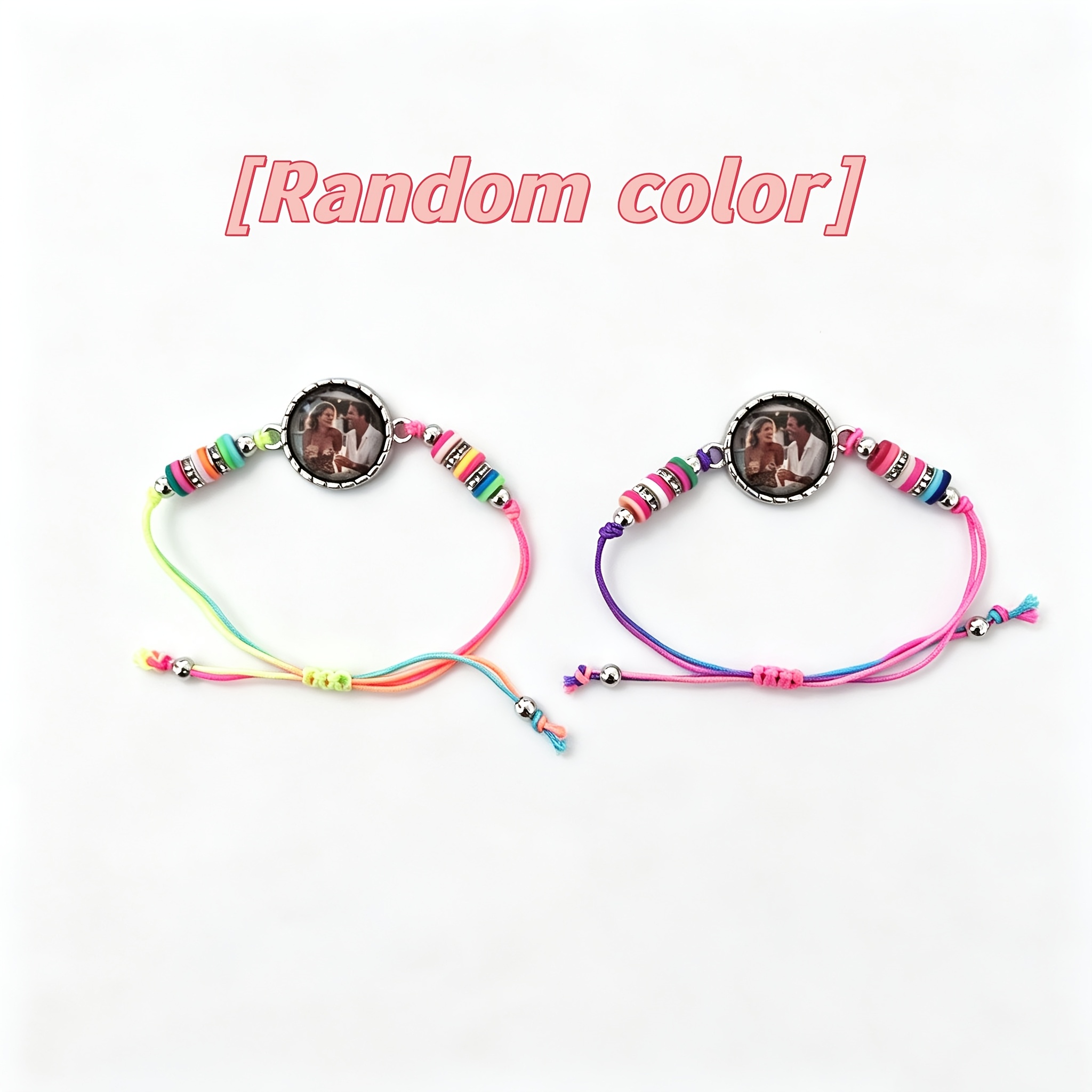 TEMU 2pcs/set Personalized Photo Hand-woven Women's Bracelet, Random Color, Adjustable Size, Custom Glass Dome Fashion Bracelet, A Unique Gift For