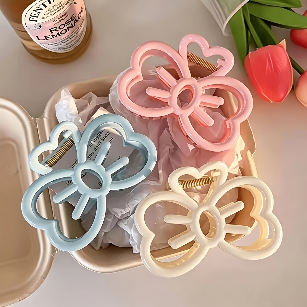 TEMU 3pcs Set New Bowknot Shark Clip Cat Hair Claw For Women, Hair Clip For Back Of Head, Girly Updo, Light Claw