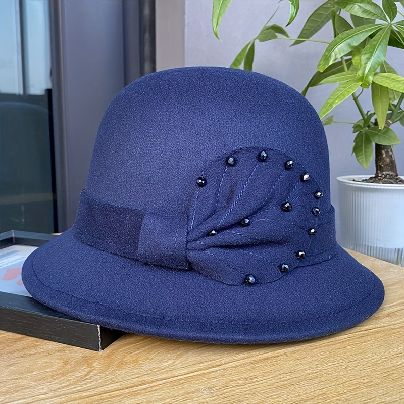 TEMU 1pc Bucket Hat With Rhinestone Leaf Accent, New Autumn/winter Style Round Top Topper Hat, Short Brim Shaped Japanese-style Fashionable And