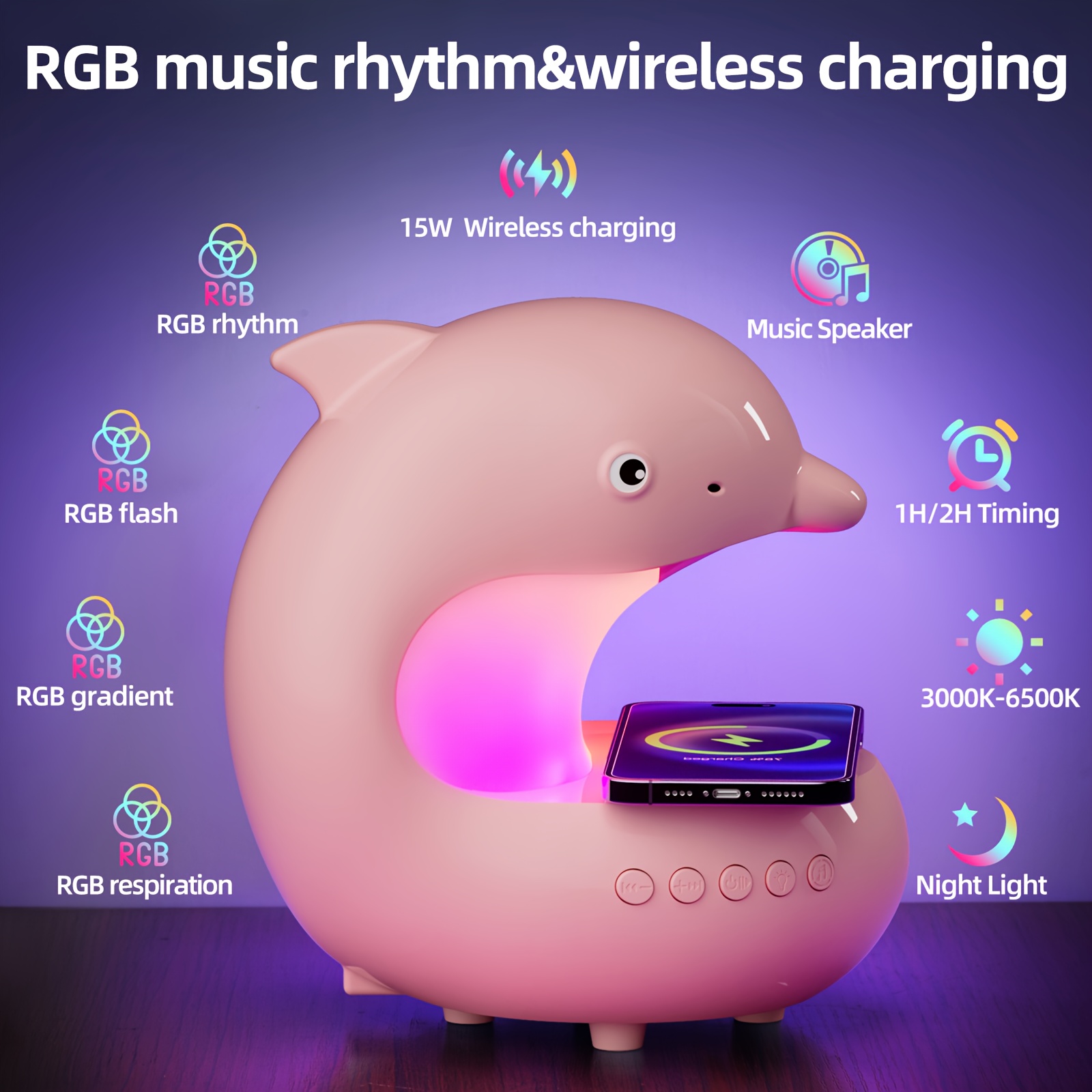 smart rgb light with wireless speaker fast wireless charger adjustable brightness dolphin desk lamp usb type c wireless bedroom night light valentines day gift camping wedding decor halloween christmas decor Product details 0