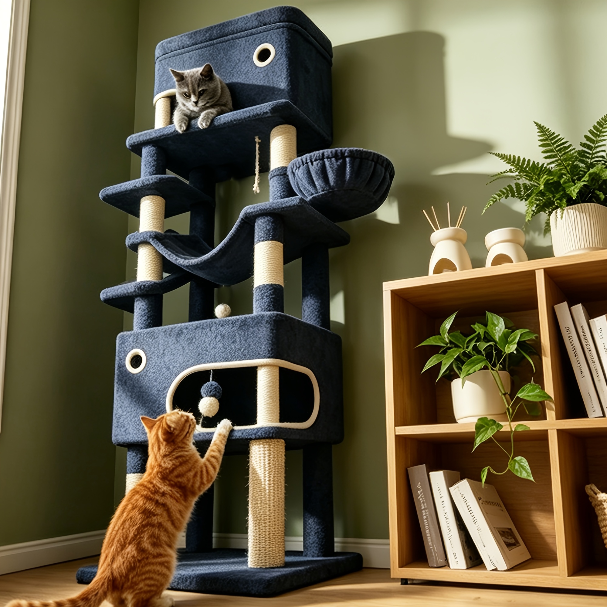 205cm Cat Tree, Cat Houses Suitable For Kittens, Adult Cats And Senior Cats, 7 Sisal Posts, Houses, A Large Platform, A Cat Basket, A Hammock And A Scratching Post
