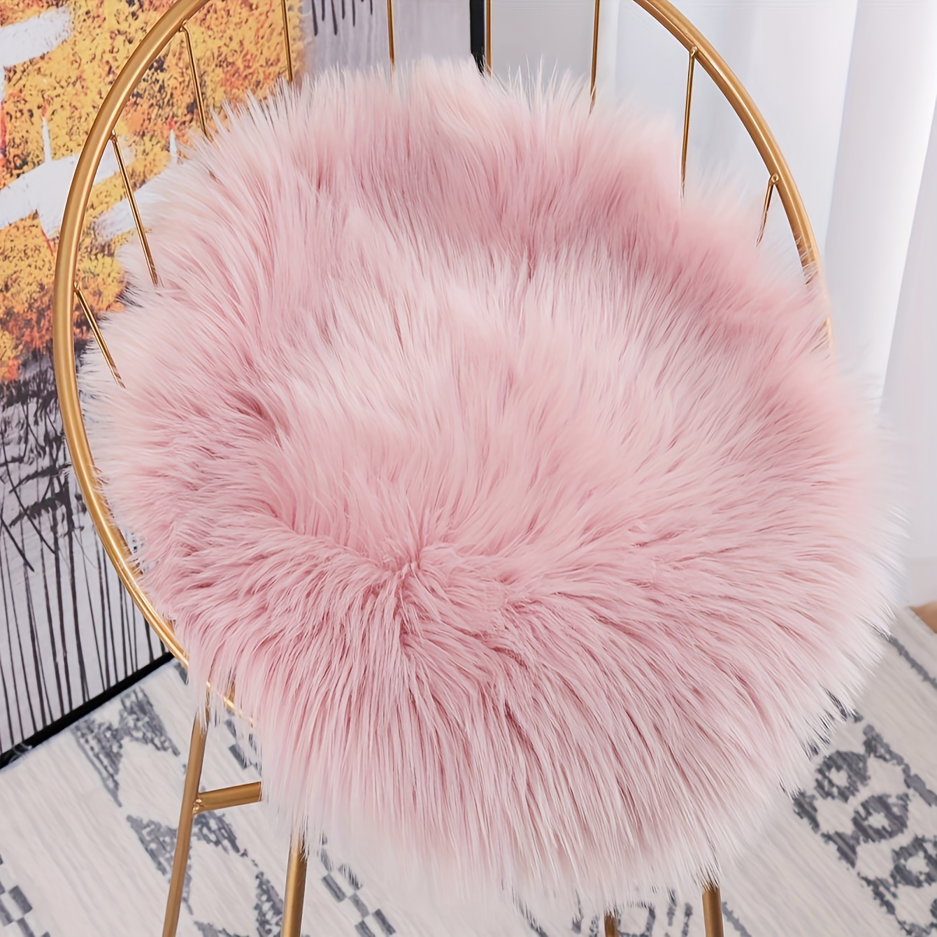 TEMU 1 Solid Color Round Home Decorative Rug Mat, Mini Round Faux Sheepskin Rug, Fluffy Small Round Rug Chair Pad, Nail Table Plush Carpet, Fluffy