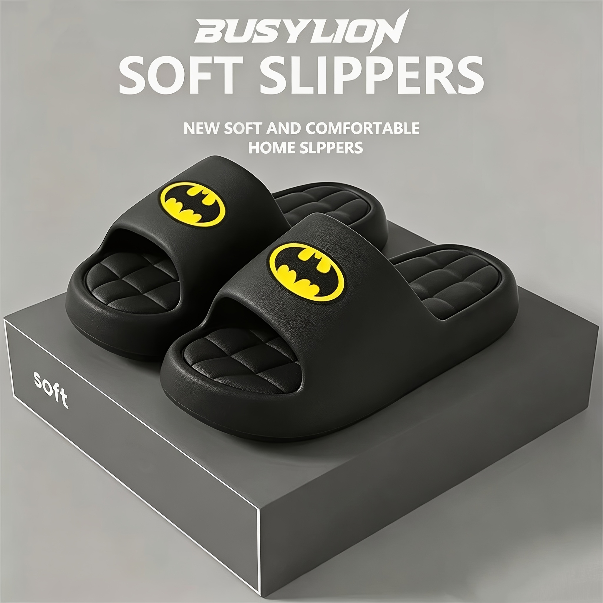 Image of Batman-themed Home Slippers, Checkered Soft Sole Design, Emphasizing . Soft And Wear Experience. A-tx01