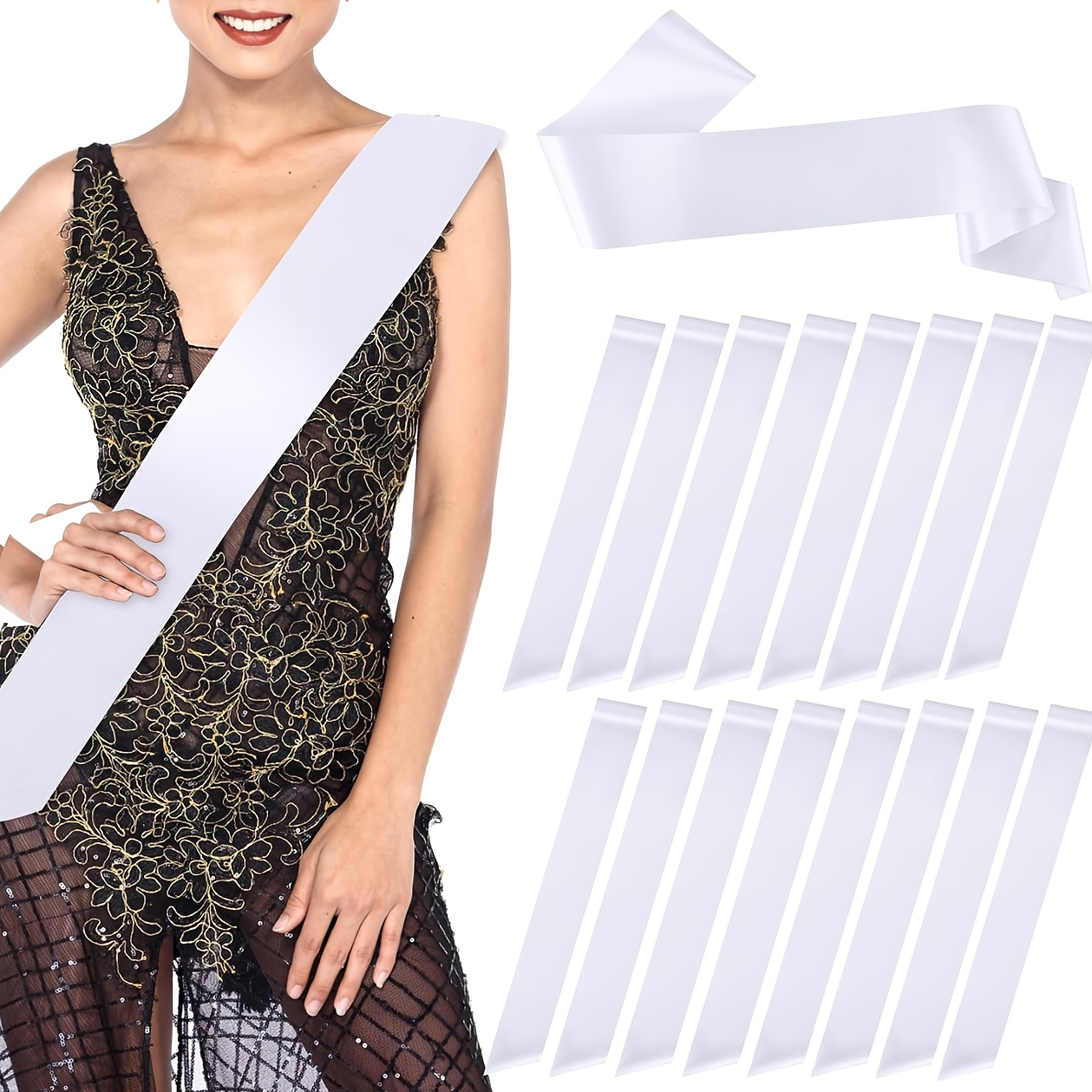 TEMU 16pcs White Sashes Blank Sashes For Pageants Sublimation Blanks Sash To Decorate Plain 2026 Senior White Sash Birthday Sash For Women Homecoming