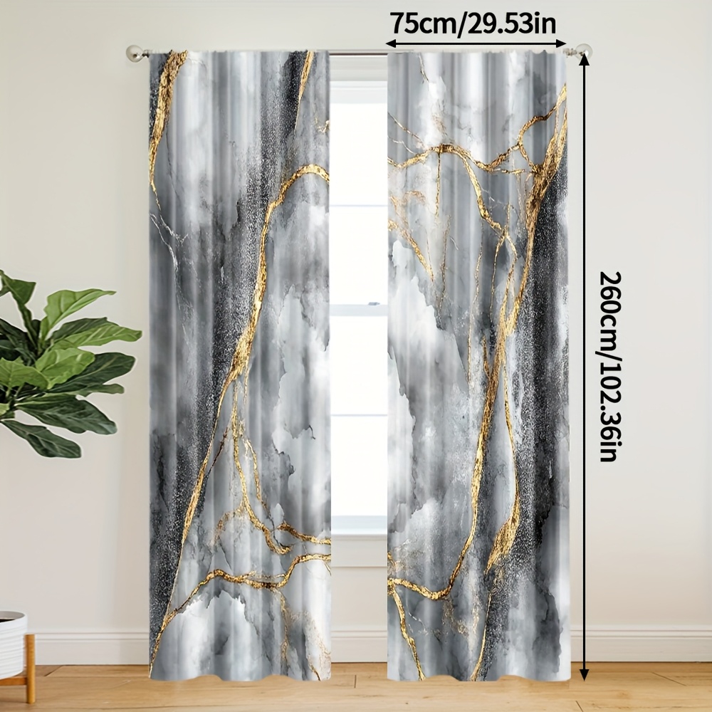 TEMU 2pcs, Rideaux Décoratifs Thème Marbre Platine Toutes , 100% Polyester, Adaptés aux Chambres, Salons et Portes en Verre - Lavables en Machine, à