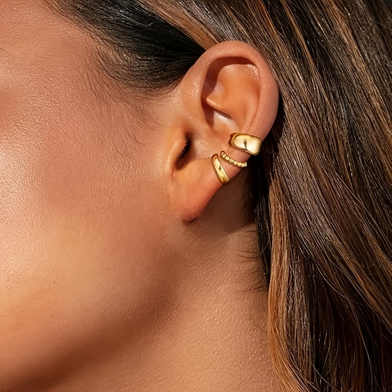 E-shop 3er-Set Unregelmäßige Ohrklemmen mit breiten Perlen, Elegant Einfach, Ideal für den täglichen Pendelverkehr oder lässigen Urlaubsstil für Frauen