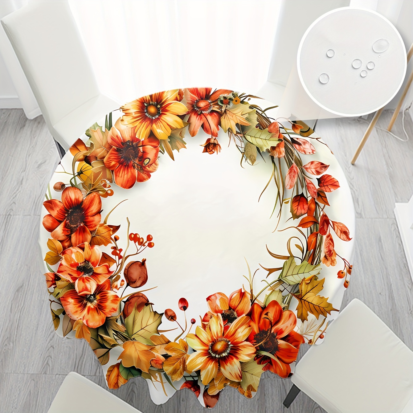 

Round Tablecloth - Pumpkin, Sunflower & | Stain & Waterproof Polyester Cover For Parties, Home Kitchens & Outdoor Events