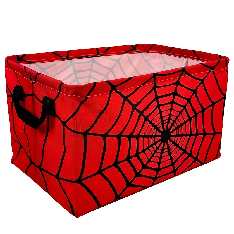 TEMU 1pc, Dokriy, For Man Web Patterned Laundry Basket, Foldable Storage Box With Handle, Superhero Themed Bedroom And Home Dirty Clothes Basket