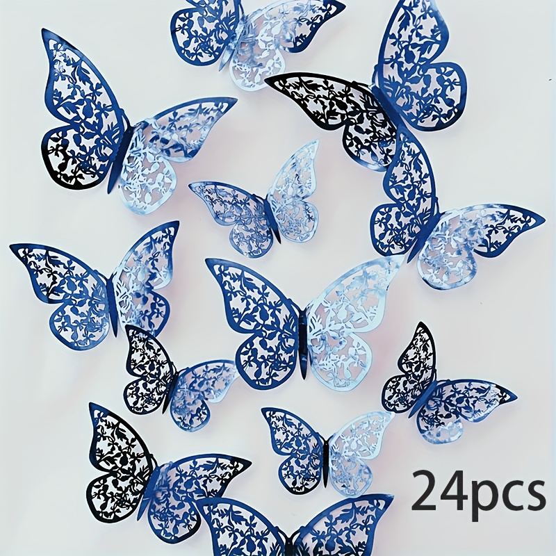 24 Blue 3d Stickers, Elegant Wall Decals, Removable Decorations For Home, Party Balloon Decor, Craft Gifts