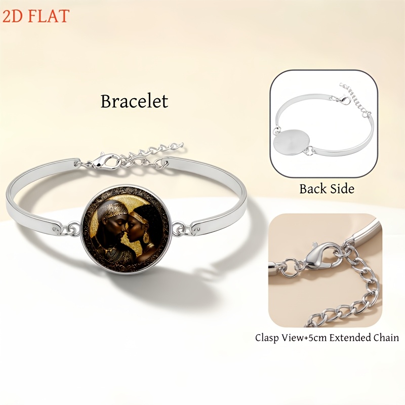 5pc African-Themed Couple Portrait Jewelry Set, Light Luxury Gift
