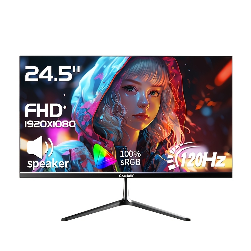 Gawfolk Gaming Monitor 24.5-inch Flat Panel 200hz Refresh Rate Pc Display Ips Flat Panel Freesync Technology Support Va Panel Hdtv & Displayport Vesa Wall Mount Compatible