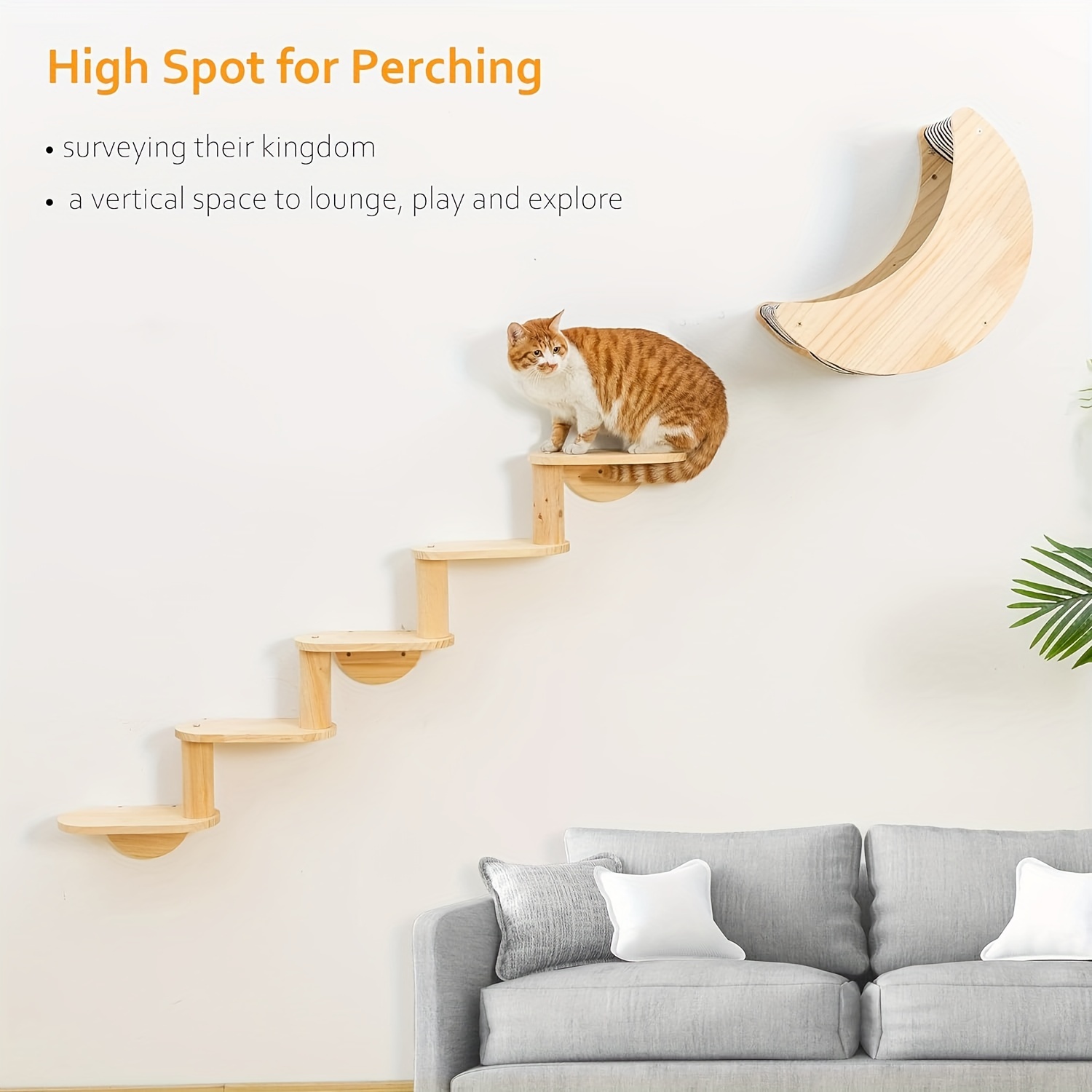 popular 3 level wall mounted cat climber shelf sturdy wooden cat tree with perches ladder festive indoor activity center for kitties christmas decor details 3