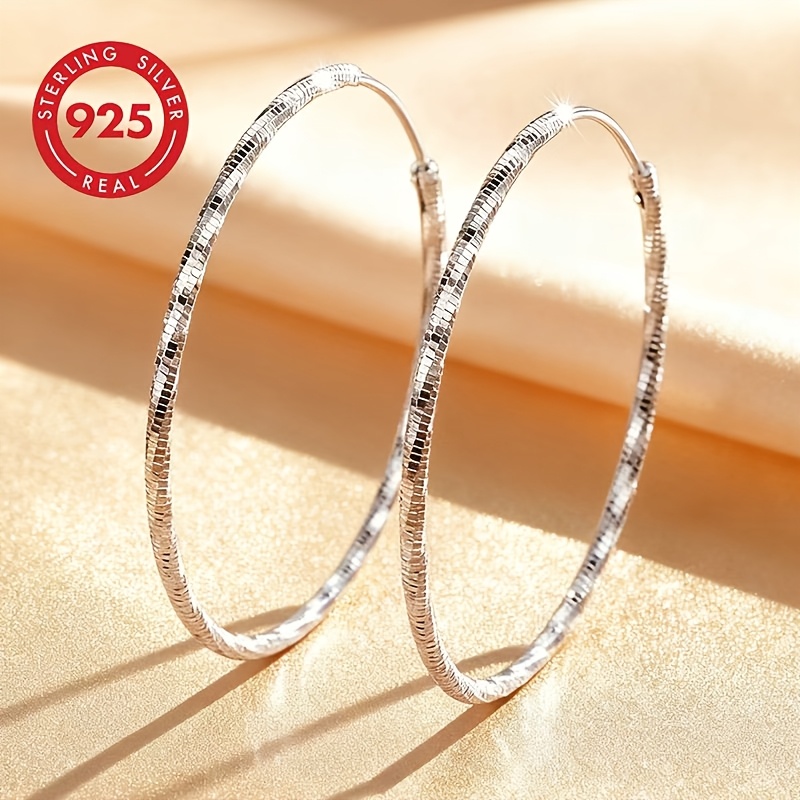 Image of 925 Sterling Silver Pm:e17 Women's Classic Fashion Hoop Earrings, Simple, Party, Exquisite Women's Earrings, Perfect For Daily , A Commemorative Gift For Yourself Or A Friend