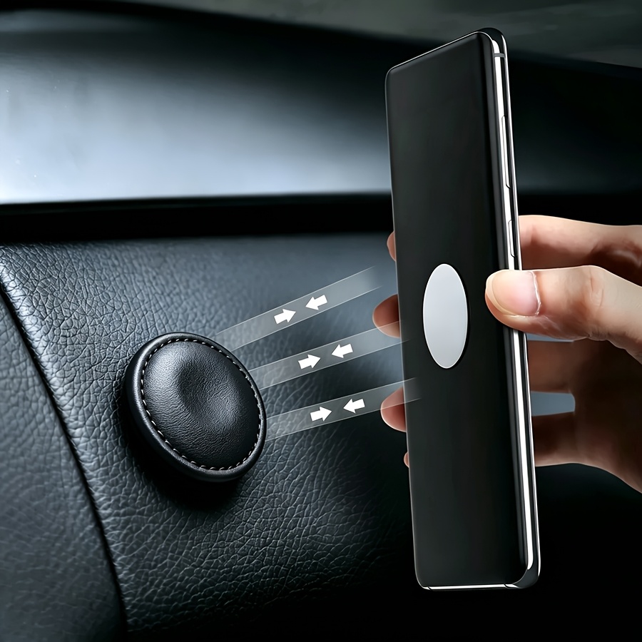 TEMU Support Téléphone Voiture Magnétique Rotatif à en Similicuir, Support Universel Plat Adhésif pour de Bord avec Base en Métal