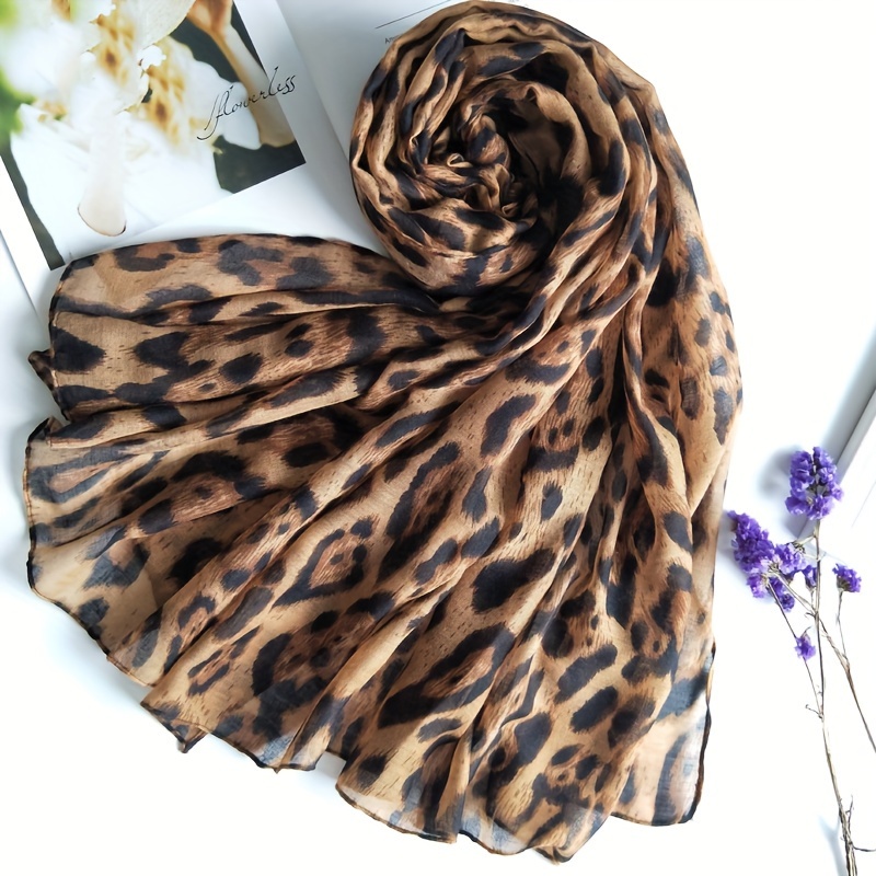 

Leopard Print Scarf, Lightweight Sheer Shawl, Chic Spotted Sun Protection Wrap, Casual Style Sunscreen Scarf Gifts For Eid