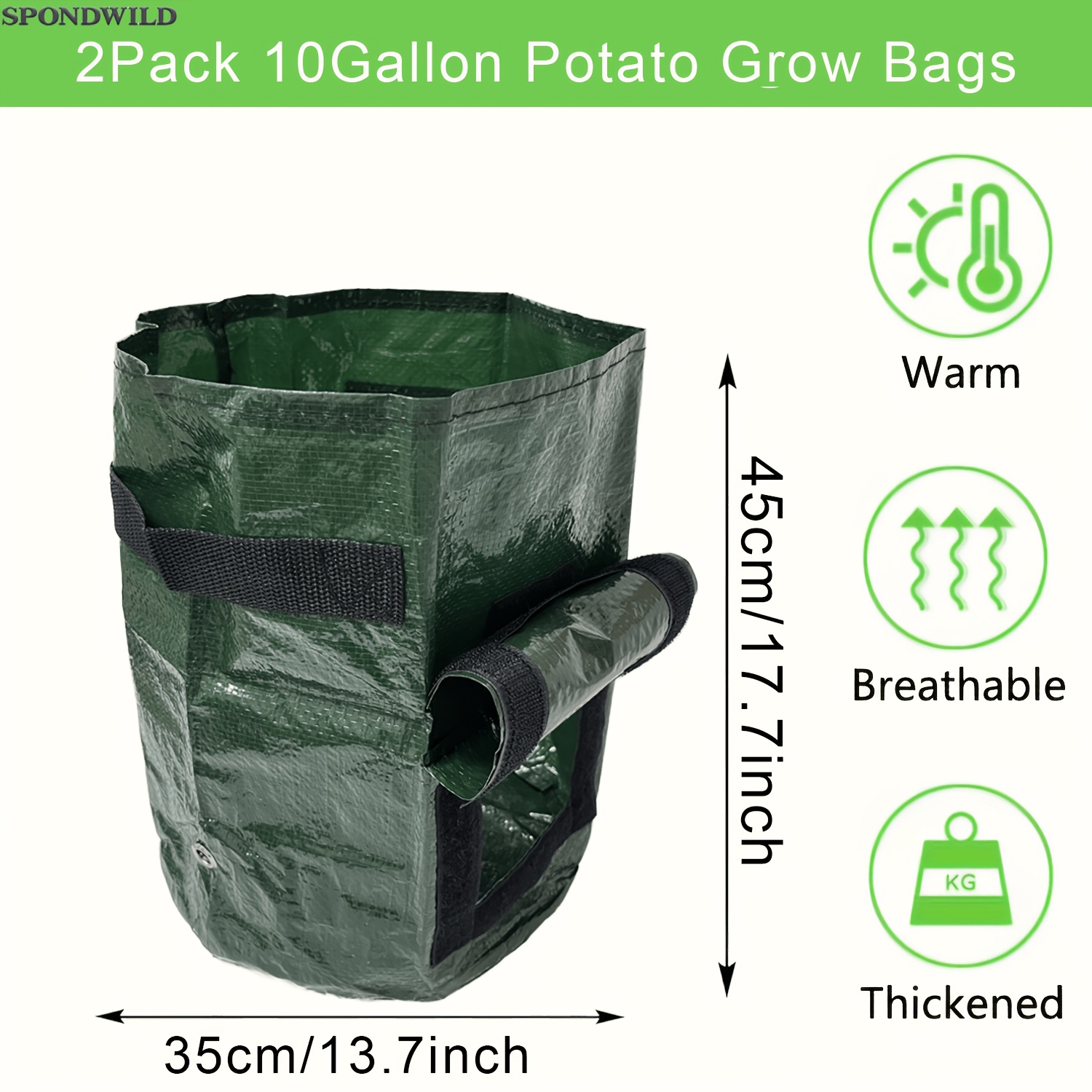 TEMU 2-pack For Potato Grow Bags With And Drainage Holes, 5/7/10 Gallon Pe Planting Containers For Vegetables, Reusable Garden Planter For Potato