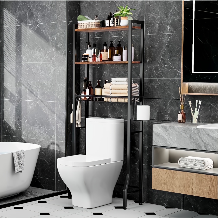 reliable 5-Tier Adjustable Over The Toilet Bathroom Organizer Shelf | Brown, Freestanding Iron Shelf with Toilet Paper Holder and 4 Hooks, Spray Paint End 5 reliable 5-Tier Adjustable Over The Toilet Bathroom Organizer Shelf | Brown, Freestanding Iron Shelf with Toilet Paper Holder and 4 Hooks, Spray Paint End - Image 5