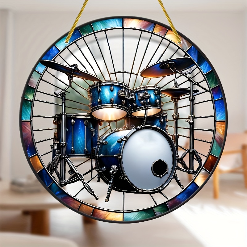 

Birthday Gift Acrylic Drum Set Suncatcher - Music Studio Wall Art, Porch, Patio, Office, Indoor & Outdoor Decor - 8" Stained Glass Style Hanging Decoration For Musicians & Music Lovers