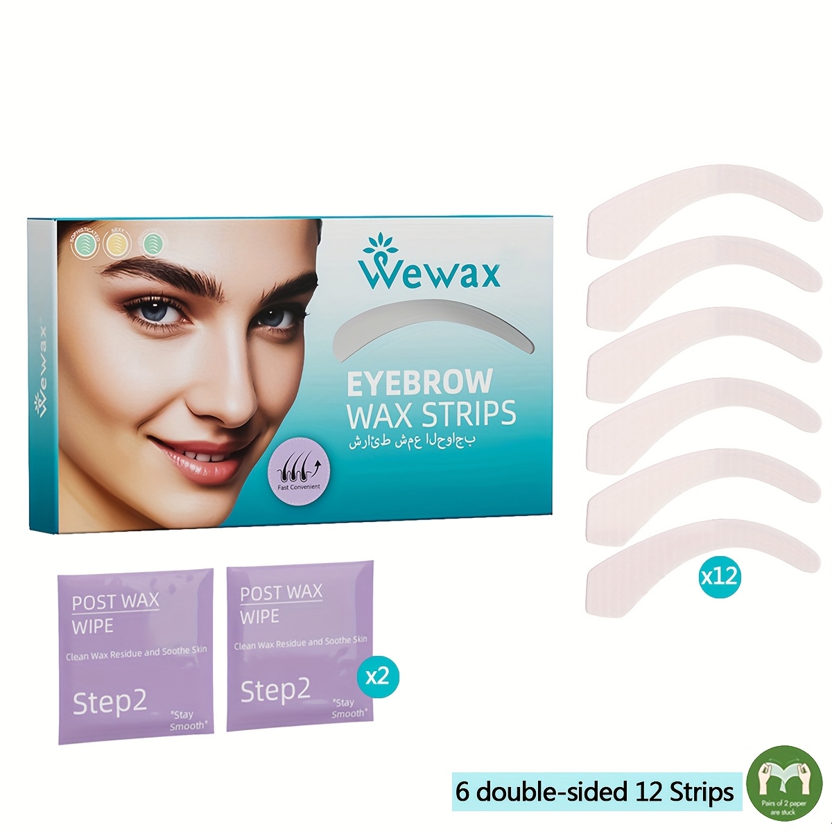 Image of Wewax Eyebrow Wax Strips Kit Facial Hair Removal Waxing Kit For Precise Eyebrow Shaping, 12 Double-sided Wax Strips (6 Sheets) And 2 Post-wax Wipes, Gentle Formula For , Travel-friendly