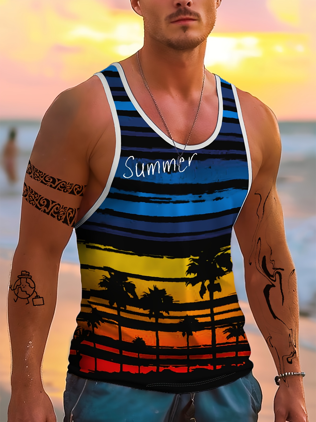 camiseta sin hombre estampado tropical Temu Ecuador