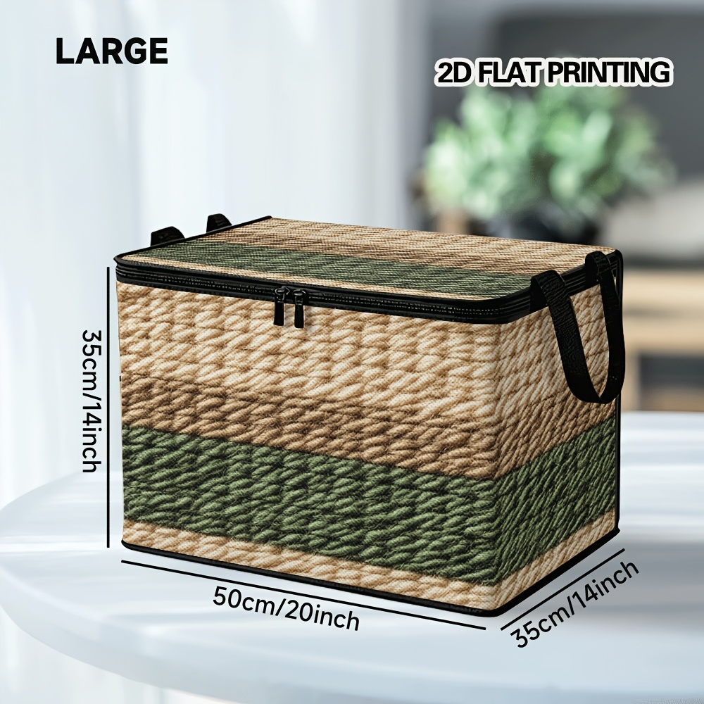 TEMU 1pc 2d Flat Woven Striped Storage Baskets, Collapsible Storage Container With Lid And Zipper, For Organizing Clothes, Bedroom Storage, Under-bed