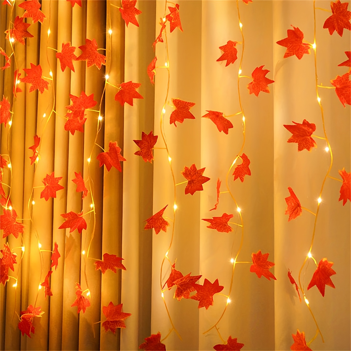 TEMU 1pc, Led Simulated Maple Vine; Fairy String Lights With 8 ; Bedroom Wall Decor - Usb Powered, 3x1m/9.84x3.28ft, 298 Leds Artificial Maple For