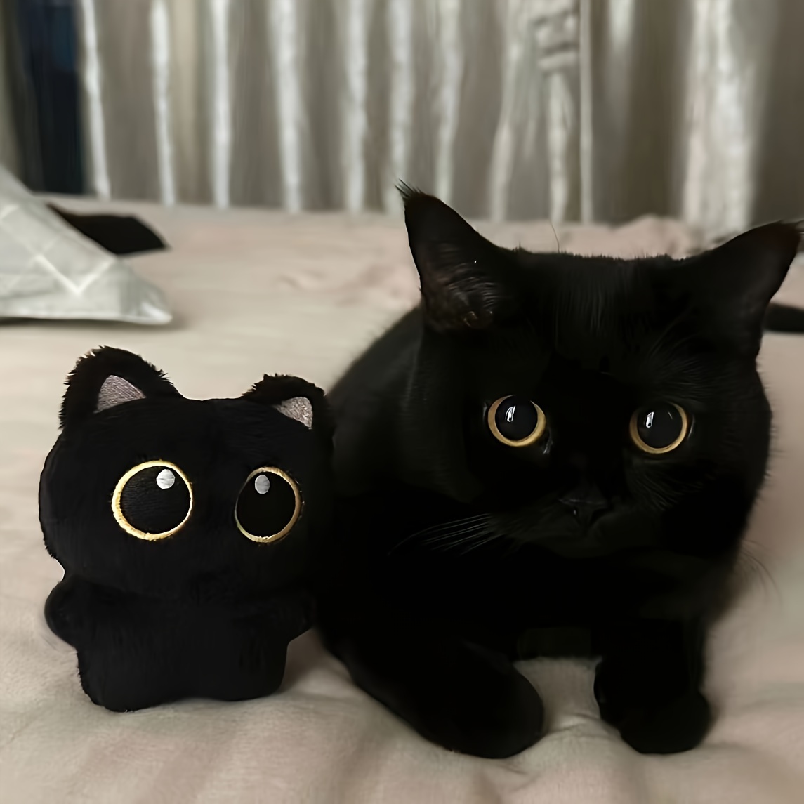 

1pc peluche en de chat de dessin noir - de chat, mignonne et amusante pour attirer l'attention de l'animal, convient pour , jouet interactif idéal, batterie