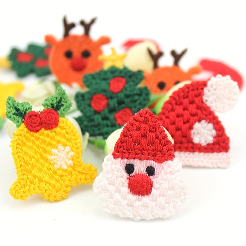 

25pcs Christmas Knitted Embroidery Appliques Set, Santa Claus, Reindeer, Christmas Tree, Santa Hat Patches For Diy Holiday Craft Decoration, Hair Clip Accessories, Sewing Supplies