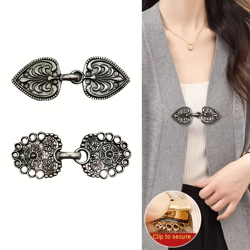 TEMU 2 jeux de pinces à pull vintage de tourbillonné, pinces à châle vintage, boutons de col pour cardigan, boutons pour châle, pinces à chemise
