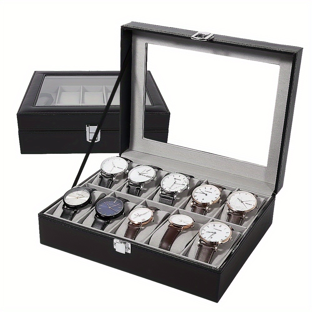 TEMU Watch Box 10 Slots Watch Case Watch Box Organizer Jewelry Storage With Large Glass Lid Watch Display Case Watch Box For Decorative Jewelry TEMU Watch Box 10 Slots Watch Case Watch Box Organizer Jewelry Storage With Large Glass Lid Watch Display Case Watch Box For Decorative Jewelry