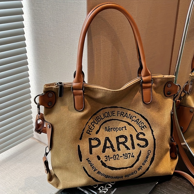 TEMU Letter-decorated Metal Rivet Shoulder Bag | , Adjustable Strap, Zipper Closure, Lining
