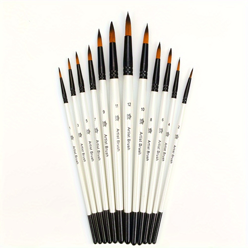 Image of 12pcs Professional Paint Brushes - Round Pointed Tip Nylon Hair For Acrylic, Watercolor, And Oil Painting, Art Supplies For Christmas, Halloween, Thanksgiving Gift