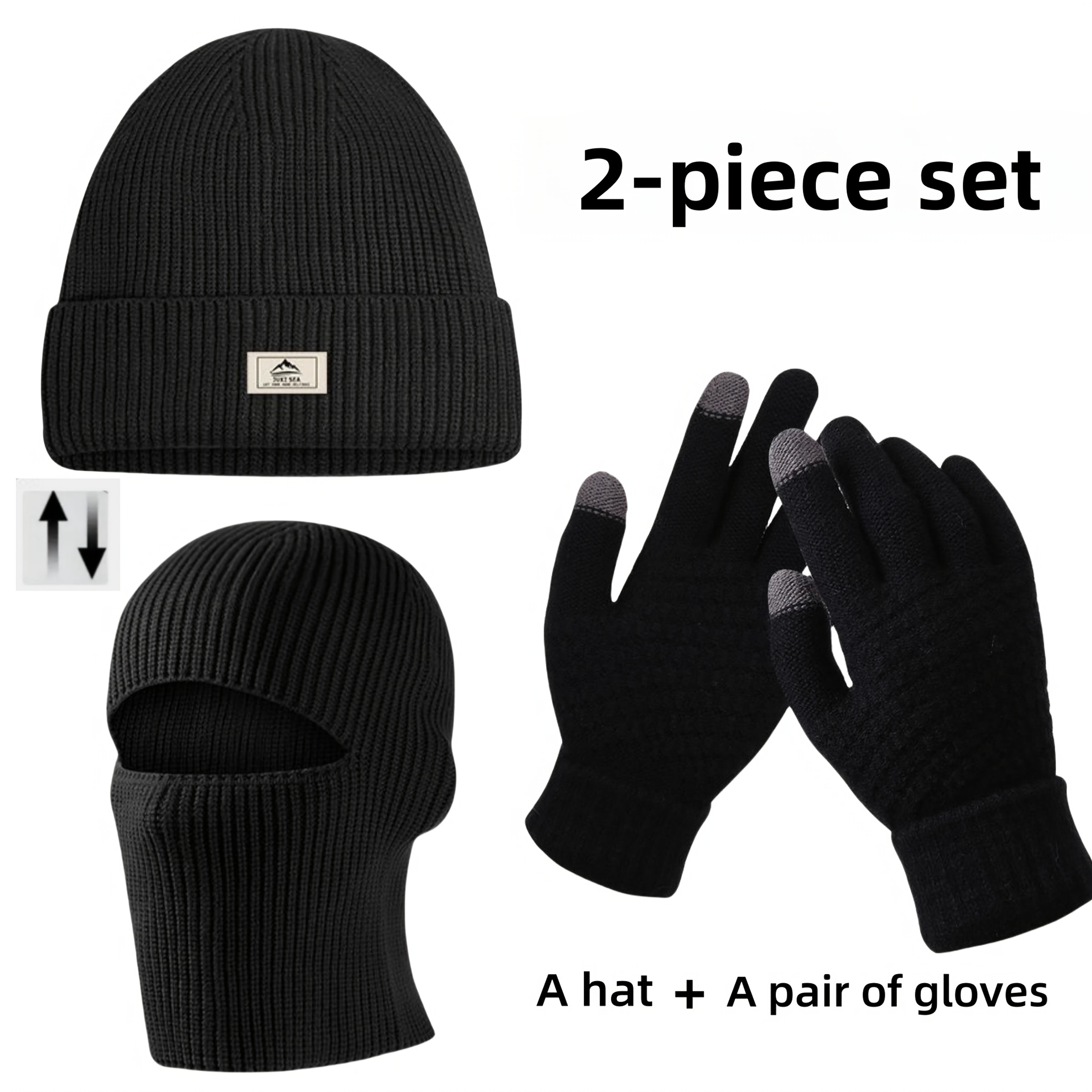 2pcs Men'S Knitted Hat And Glove Set, Autumn And Winter Balaclava Knitted Hat Windproof And Coldproof Headgear Mask Warm Cold Hat 3 Colors Available