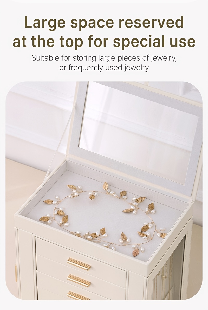 1pc   360 rotating jewelry organizer   drawer large capacity   leather storage with transparent   modern elegant design for necklaces rings earrings watches perfect gift for women valentines day mothers day birthday necklace display     construction home decor lovers jewelry boxes Product details 3
